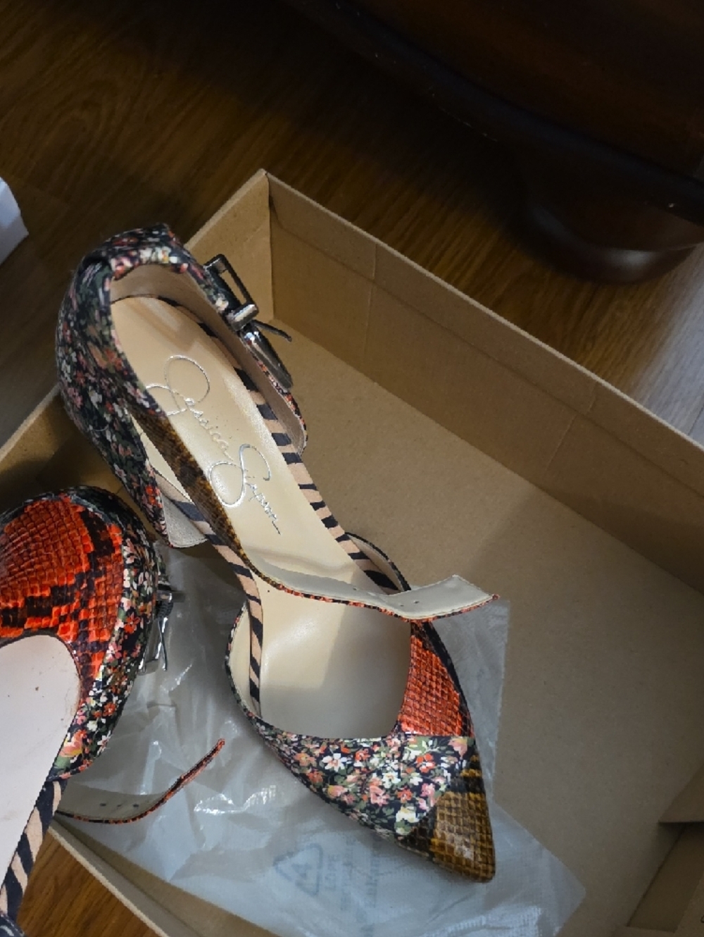 Jessica Simpson Multicolor Floral Patchwork Pointed-Toe Ankle-Strap Heels - Picture 7 of 7